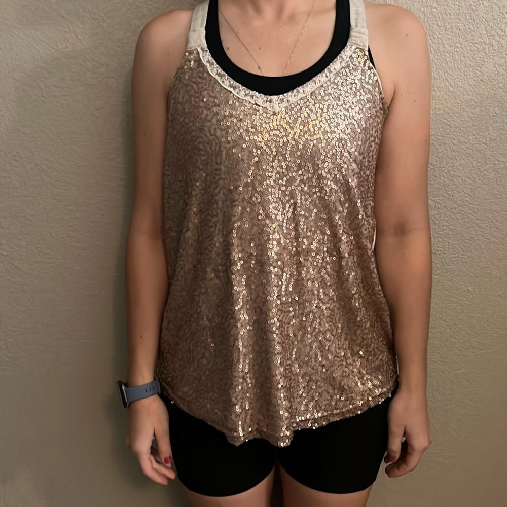 Rose gold sequin tank jolt size M